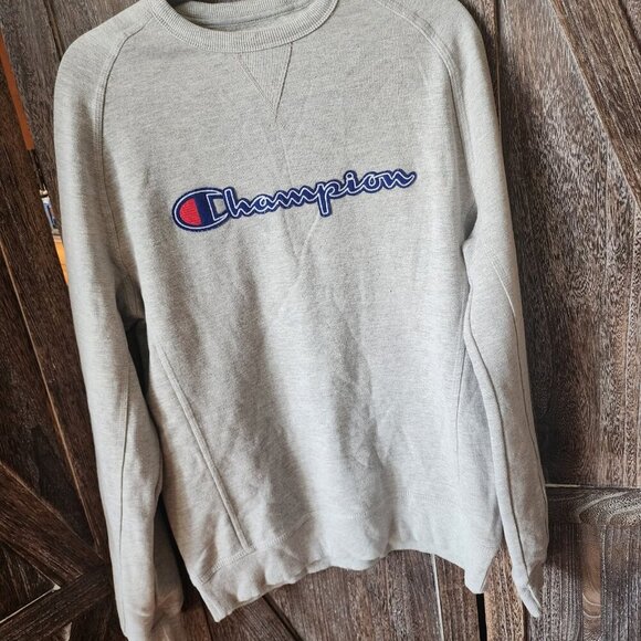 Champion Authentic Athletic Apparel Size Medium Gray Crew Neck Logo Sweatshirt - Picture 2 of 10